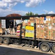A lorry being loaded for Ukrainian refugees in Moldova thanks to UK-Aid