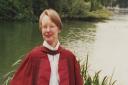 The late Jane Lecklider, who lived in Saffron Walden for many years, photographed in St James's Park, London after her 1995 PhD graduation ceremony