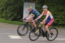 Two triathletes head out on the bike leg in the WaldenTRI event. Picture: MAEL BELY