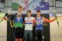 Will Gilbank on the podium (left) after the scratch race. Picture: CHARLES GILBANK