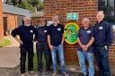 Jurgen Kissinger, Jan Howard, Mike Tait, Peter Morrissey and Mike Watts with the new defibrillator