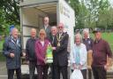 Saffron Walden mayor Richard Porch with Rotary in Saffron Walden colleagues, accepting aid donations for Ukraine at the collection on The Common.