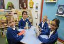 Students at Radwinter Primary School in their new library
