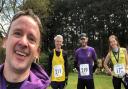Alistair Cooke, Toby Lumsden, David Martin and Kate Holden of Saffron Striders after taking part in the St Clare Hospice 10k.