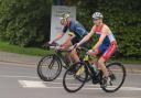 Two triathletes head out on the bike leg in the WaldenTRI event. Picture: MAEL BELY