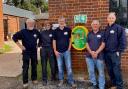 Jurgen Kissinger, Jan Howard, Mike Tait, Peter Morrissey and Mike Watts with the new defibrillator