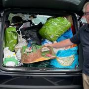 Rotary in Saffron Walden president David Riley with the donations collected at the R A Butler Academy