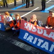 Insulate Britain protestors on September 17, the day that they blocked the M11 junction 8 near Stansted Airport