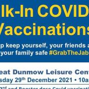The poster advertising walk-in Covid vaccinations in Great Dunmow on December 29, 2021