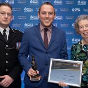 Chief Constable Ben-Julian Harrington with Detective Chief Inspector Lewis Basford and Julia Peel at the Essex Police Force Awards 2021