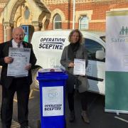 The Operation Sceptre launch, with the temporary knife amnesty bin which will be touring Uttlesford towns and villages