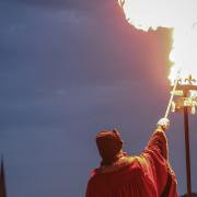 Saffron Walden mayor James de Vries lights the Platinum Jubilee beacon