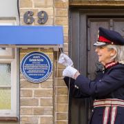 HM Lord-Lieutenant of Essex Mrs Jennifer Tolhurst unveils one of the Blue Plaques in Newport