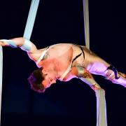 Matias Sifon demonstrating his aerial skills with Santus Circus, which is coming to Saffron Walden