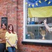 Staff with Frank Riccio outside the Market Row hair salon, Saffron Walden which opened on their day off to raise funds to support Ukrainian mothers and children