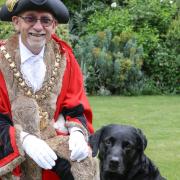 Saffron Walden's Mayor Cllr Richard Porch with dog Hardy