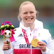 Paralympics GB's Laura Sugar with her gold medal after the women's KL3-cateogry canoe sprint final