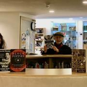 Librarian Justine Lister, Trilby Roberts and Edward Gildea at Saffron Walden County High School's Learning Centre with the donated books