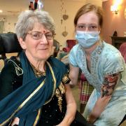 Dr Clare Bell and team member Jess dressed up for Diwali at Mountfitchet Care Home in Stansted
