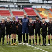 Felsted students together with Saracens' Max Malins at training session. Picture: FELSTED SCHOOL