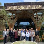 Probus Club members in the garden of Cambridge Central Mosque