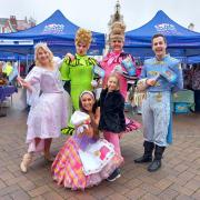 Francesca with the cast of Cinderella at the Pop Up Start Up Market