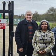 (L to R): Cllr Alan Dean, Smita Rajesh and Cllr Geoffrey Sell at the Stansted sewage works