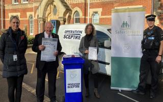 The Operation Sceptre launch, with the temporary knife amnesty bin which will be touring Uttlesford towns and villages