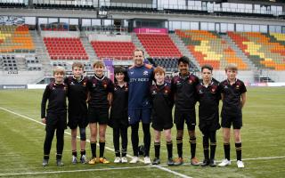 Felsted students together with Saracens' Max Malins at training session. Picture: FELSTED SCHOOL