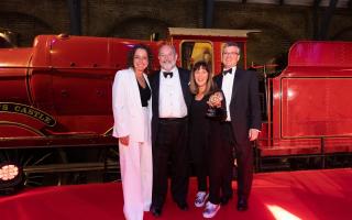 Chrissie and Max Parker from Piglets Boutique Country Stay, which won the B&B and Guest House of the Year category, with , VisitEngland advisory board member Nigel Wilkinson (right) and compere Alex Polizzi